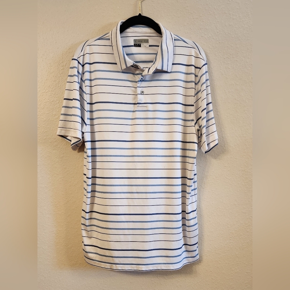 PGA Tour Men's Fine Line Print Short Sleeve Golf Polo Shirt Gray Blue Green